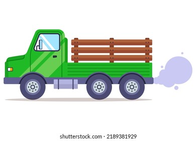 old green truck 50s in america. retro car for transportation of goods. flat vector illustration.