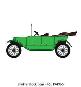 Old green vintage authentic retro cartoon car convertible.