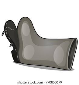Old grey felt boot isolated on white background. The object is a repair shop for shoes. Vector cartoon close-up illustration.