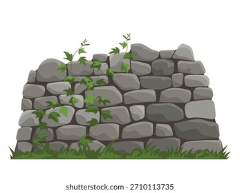 Vieja pared de piedra gris cubierta con plantas de hiedra trepadora verde