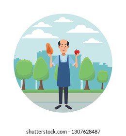 old grocery man cartoon
