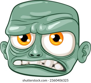 An old, grumpy zombie man with a bald head and green skin depicted in a cartoon vector illustration style