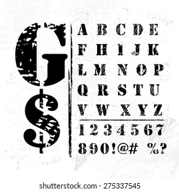 Old grunge alphabet. Vector