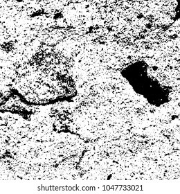 Old grunge background of black and white. Dark monochrome texture. Vector pattern of cracks, mud, chips, scuffs