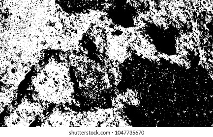 Old grunge background of black and white. Dark monochrome texture. Vector pattern of cracks, mud, chips, scuffs