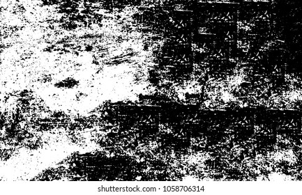 Old grunge background of black and white. Dark monochrome texture. Vector pattern of cracks, mud, chips, scuffs