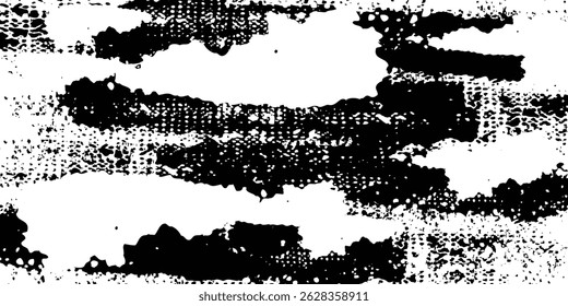 Fundo grunge velho de preto e branco. Textura monocromática escura. Padrão vetorial de rachaduras