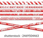 Old grunge barricade construction tape. Red police warning line, brightly colored danger or hazard stripe, ribbon. Restricted area, zone. Attention symbol. Vector illustration