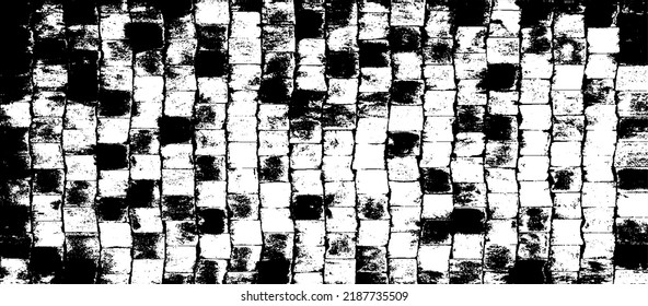 Old grunge brick wall texture and background. Grainy messy overlay of empty, aging surface.  Vector Illustration. Black isolated on white. EPS10