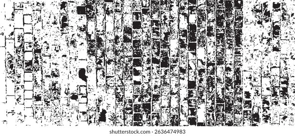 Old grunge brick wall texture and background. Grainy messy overlay of empty, aging surface.  Vector Illustration. Black isolated on white. EPS10