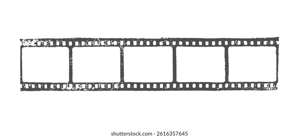 Old grunge film long strip, vintage film roll frame, movie or photo frames, vintage frame, imprint, stamp. Isolated on white background.