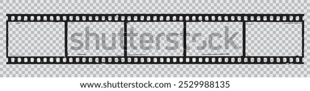 Old grunge movie film long strip, vintage filmstrip roll frame, vector photo background. Video or movie filmstrip overlay, cinema or photograph camera long film strip with transparent screen