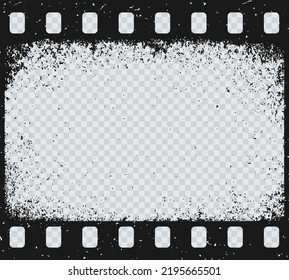 Old Grunge Movie Film Strip, Vintage Filmstrip Vector Texture. Celluloid Reel Frame, Photo Negative Picture Or Cinema Slide With Scratched Borders, Retro Photography Isolated On Transparent