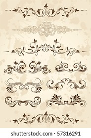 Old grunge paper with floral elements, illustration
