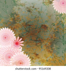 old grunge paper and flower background
