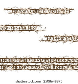 Antiga textura de papel grunge com ramos de madeira e folhas. Texto e quadro de retângulo de runas viking