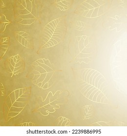 Old grunge paper in vintage style with golden leaves. Postcard, frame, background, pattern, vector image