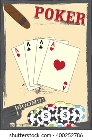 old grunge poker texas poster cards , chips and colt