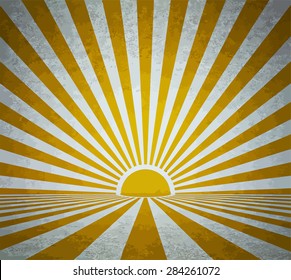 old grunge room with retro sun rays, vintage background, vector