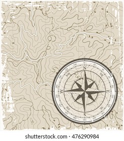 Old Grunge Topographic Map with Compass 