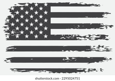 Old grunge USA flag.Black and white American flag.
