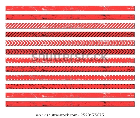 Old grunge warning sticky tape, red attention zone stripe, vector