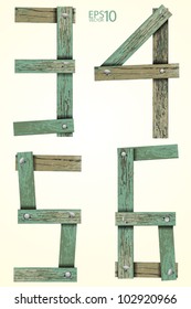 Old Grunge Wooden Alphabet number, vector set ( 3 4 5 6 )