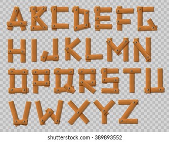 Old Grunge Wooden Alphabet set on transparent