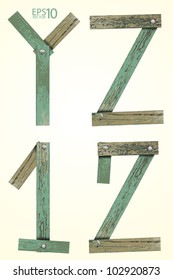 Old Grunge Wooden Alphabet, vector set ( Y Z 1 2 )