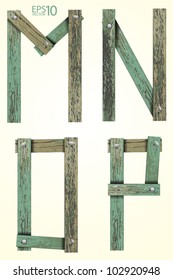 Old Grunge Wooden Alphabet, vector set ( M N O P )