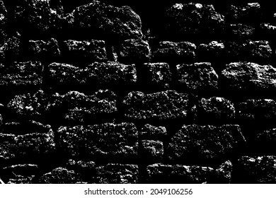 Old grungy dirty retro brick wall of ancient city. Uneven grime pitted peeled surface brickwork of cellar worn. Ruined dark bumpy stiff blocks. Hard messy ragged holes brickwall for 3D grunge design