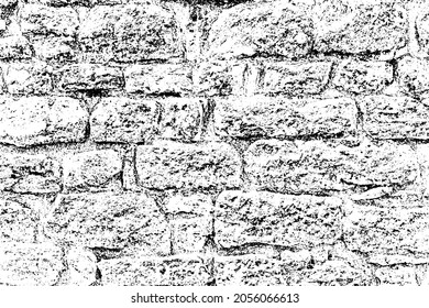 Old grungy dirty retro brick wall of ancient city. Uneven grime pitted peeled surface brickwork of cellar worn. Ruined dark bumpy stiff blocks. Hard messy ragged holes brickwall for 3D grunge design