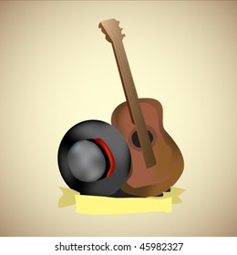 old guitar with old hat