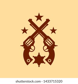 Old guns sheriff icon isolated on sepia background
