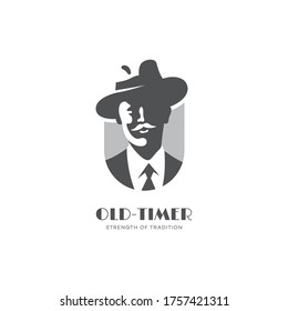 Old guy in a hat logo design template for a light background. Vector illustration.