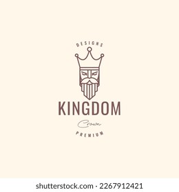 old guy long bearded mustache king crown kingdom hipster mascot cartoon logo design vector icon illustration