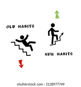 Old habits and new habits vector image silhouette. Staircase concept. Rehabilitation from addictio.   