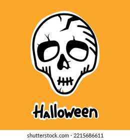 Old halloween skull on yellow background