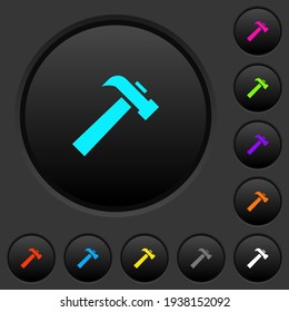 Old hammer dark push buttons with vivid color icons on dark grey background