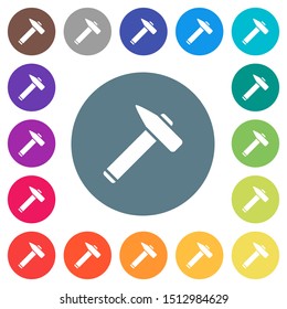 Old hammer flat white icons on round color backgrounds. 17 background color variations are included.