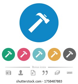 Old hammer flat white icons on round color backgrounds. 6 bonus icons included.