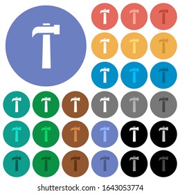 Old hammer multi colored flat icons on round backgrounds. Included white, light and dark icon variations for hover and active status effects, and bonus shades.