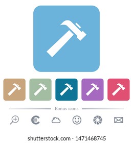 Old hammer white flat icons on color rounded square backgrounds. 6 bonus icons included