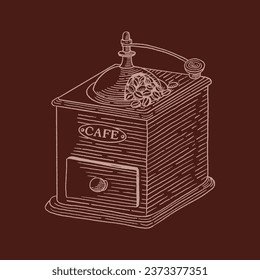 Alte Handschleifer. Kaffee-, Produktions- oder Getränkedosenvorlage.