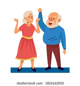 old happy couple persons avatars characters vector illustration design