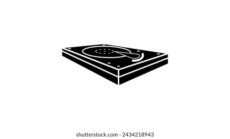 old hard drive isometric emblem, black isolated silhouette