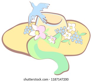 Old hat with flowers berries and a bird vector graphic