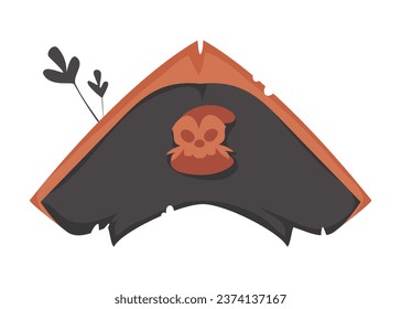 Old hat, headdress for pirates and robbers. Cartoon style