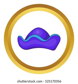 Old hat vector icon in golden circle, cartoon style isolated on white background