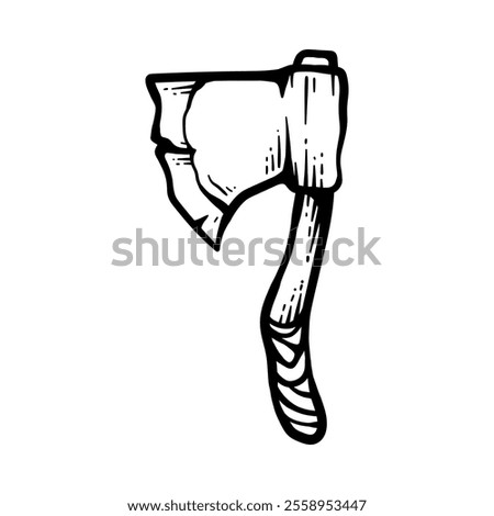 old hatchet axe weapon isolated drawing line art style sketch classic vintage design illustration